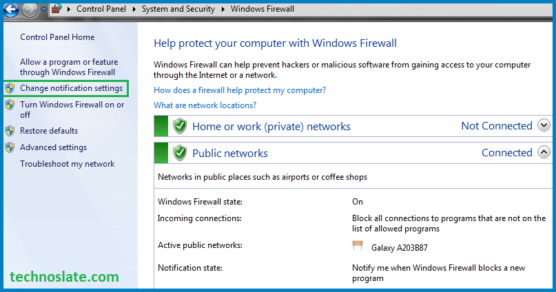 Windows Firewall - Change Notification Setting