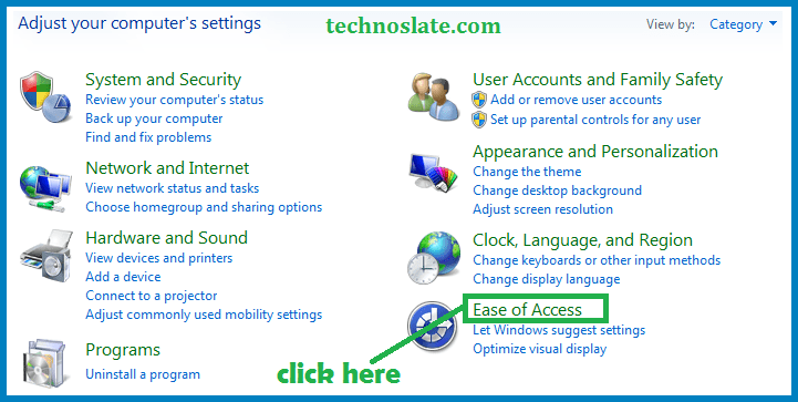 Ease of Access in Control Panel