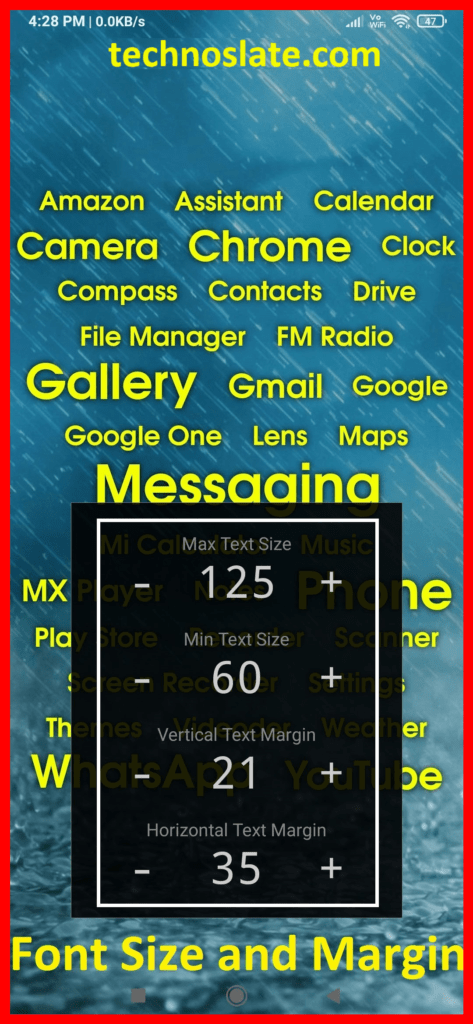 android launcher - font size and margin