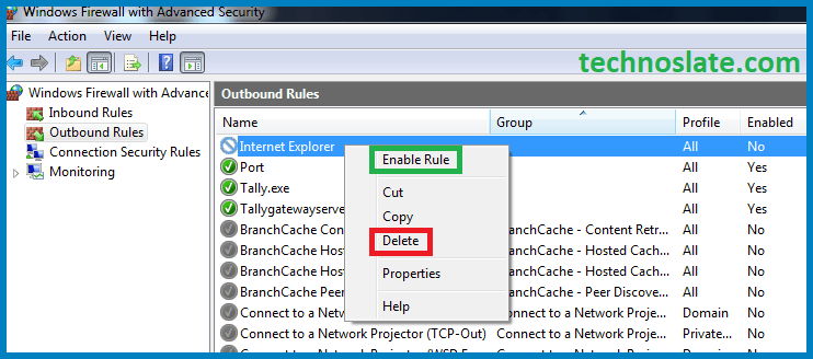 Block Internet Access in Windows - Delete Rule