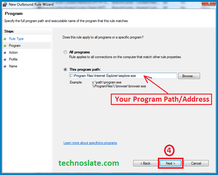Block Internet Access in Windows - Program Path