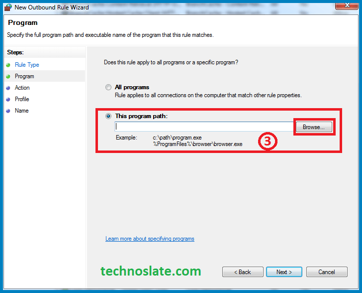 Block Internet Access in Windows - Select Program Path