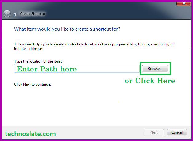 Create a Shortcut in Windows - Program Path