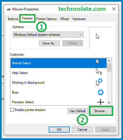 Custom Cursor - Switch to Pointers tab