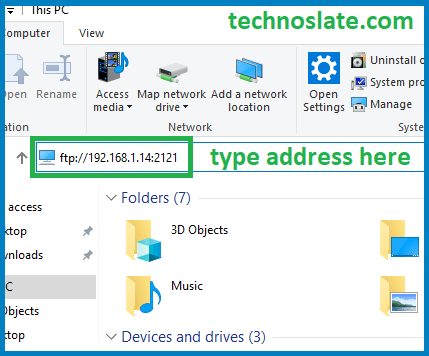 Wireless File Transfer - Enter FTP Address