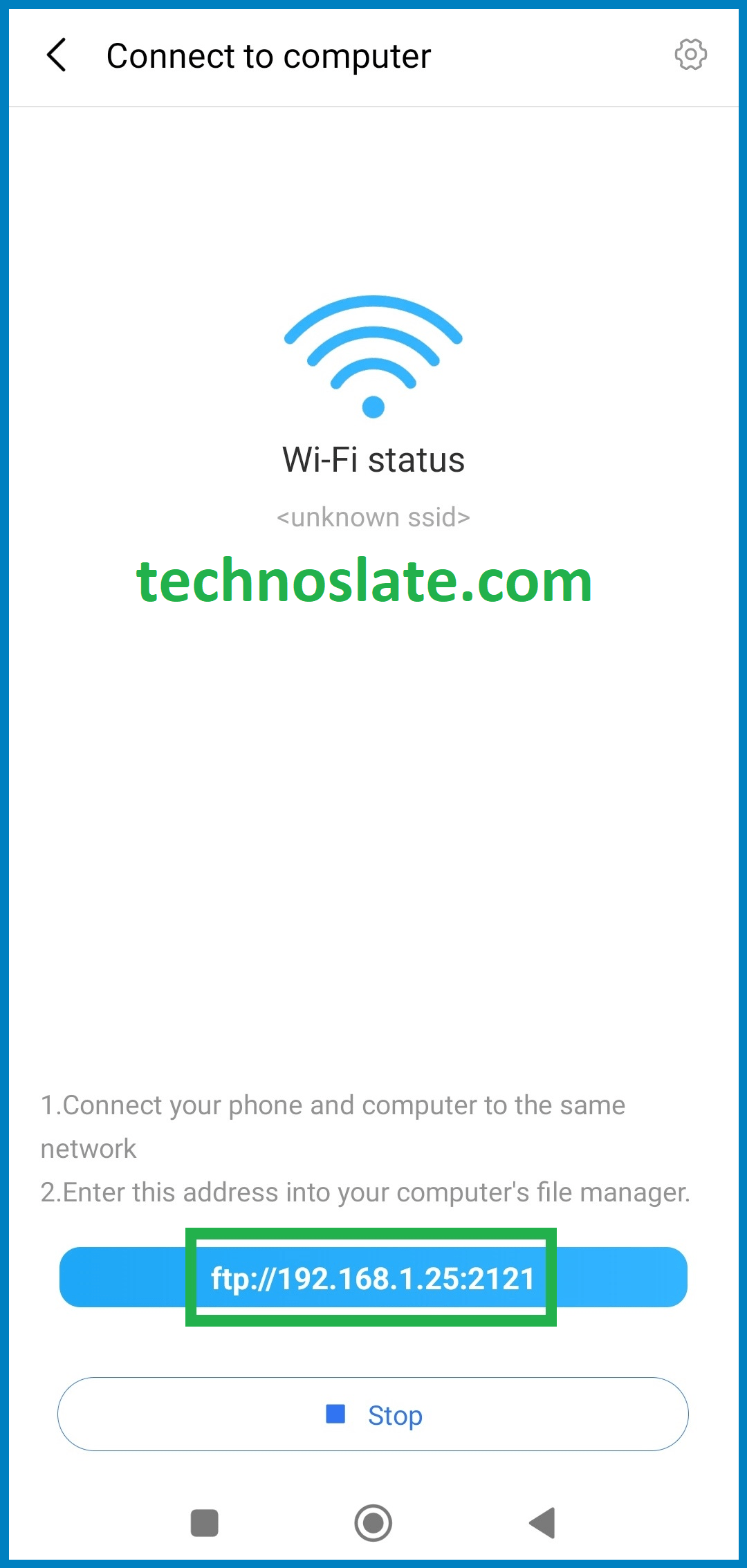 Wireless File Transfer - Shareme - Get FTP Address