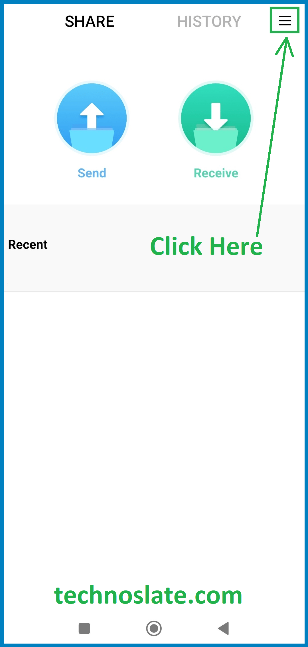 Wireless File Transfer - Shareme - Open Menu