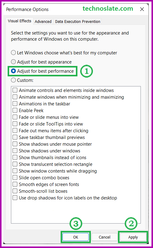 Adjust for Best Performance - Improve Windows 11 Performance