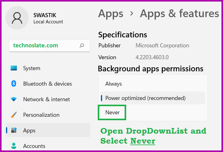 Background Apps Permissions