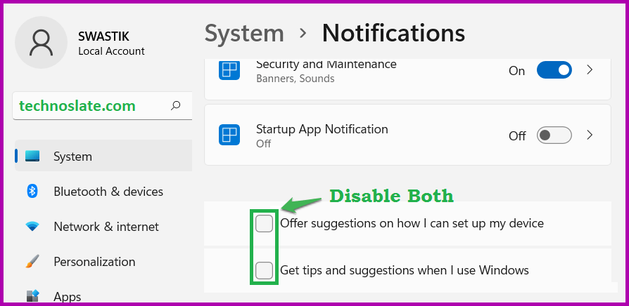 Disable Notifications 2 to Increase Windows 11 Performance