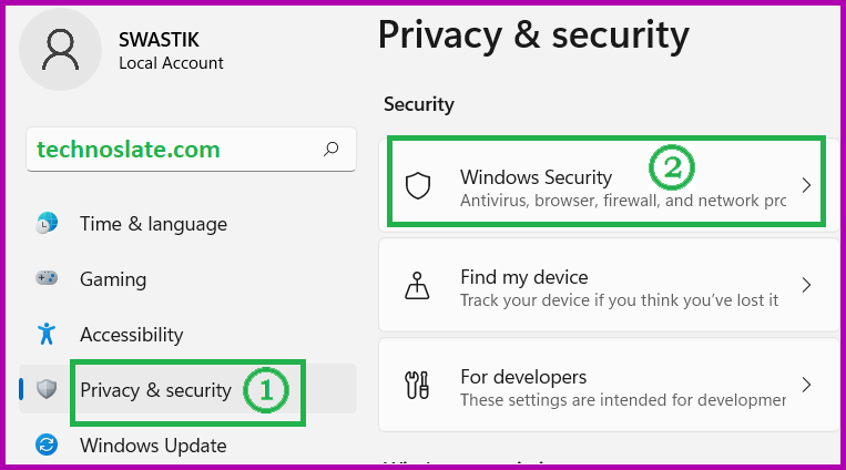 Privacy and Security and then Windows Security