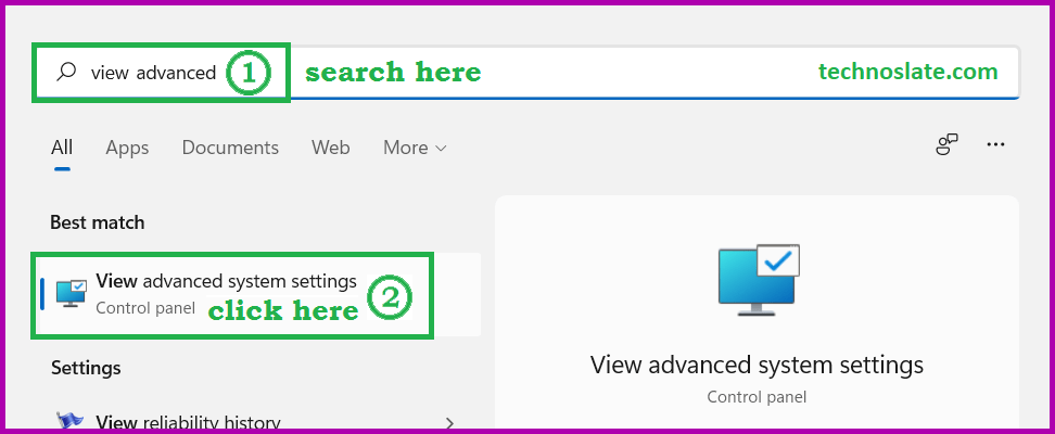View Advanced System Settings
