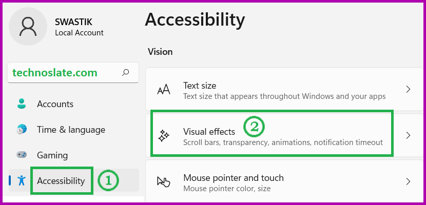 Visual Effects in Accessebility - Improve Windows 11 Performance